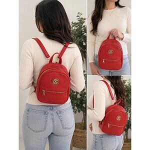 Christian Lacroix Mini Backpack Red Pebbled Faux Leather Gold Zip NWT